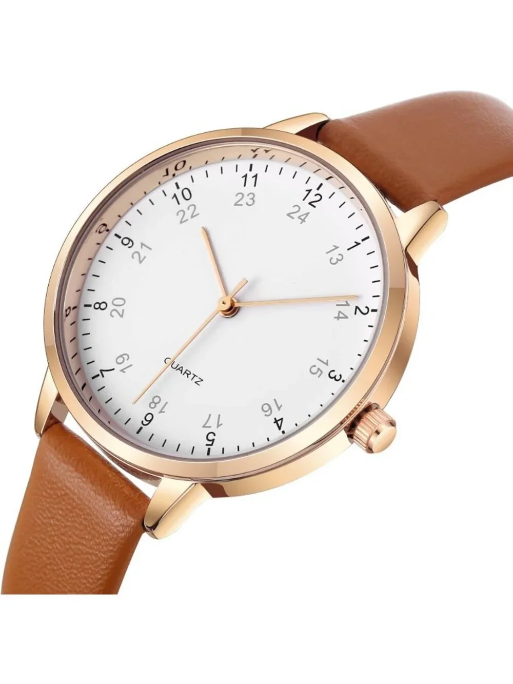 Women's Brown And White Analog Case Quartz Leather Mesh Strap Round Wrist Watch
